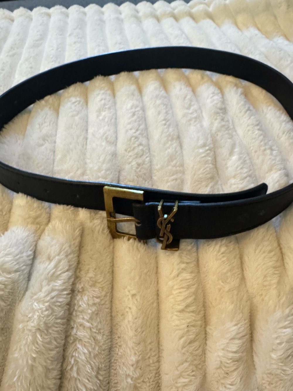 Women’s Black Leather Belt with Gold Buckle